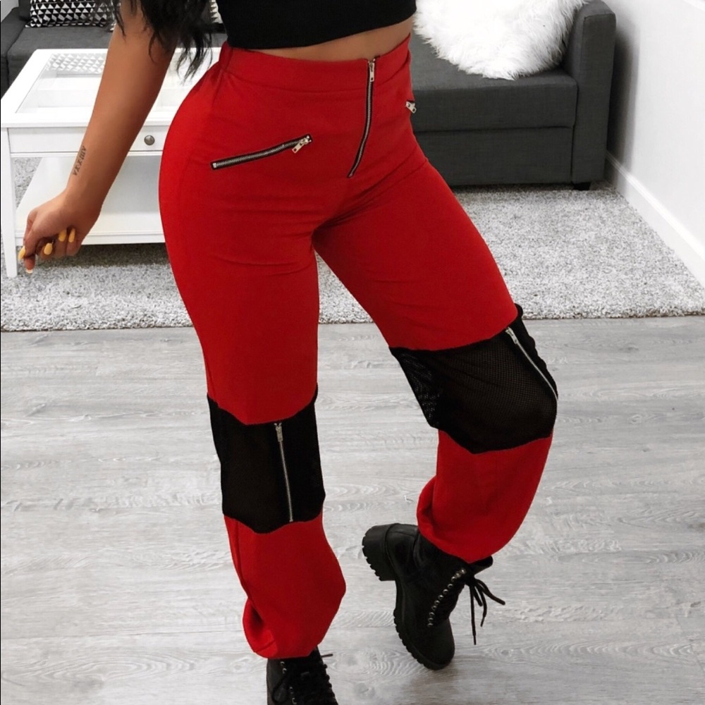 Red and Black Women's Track Pants